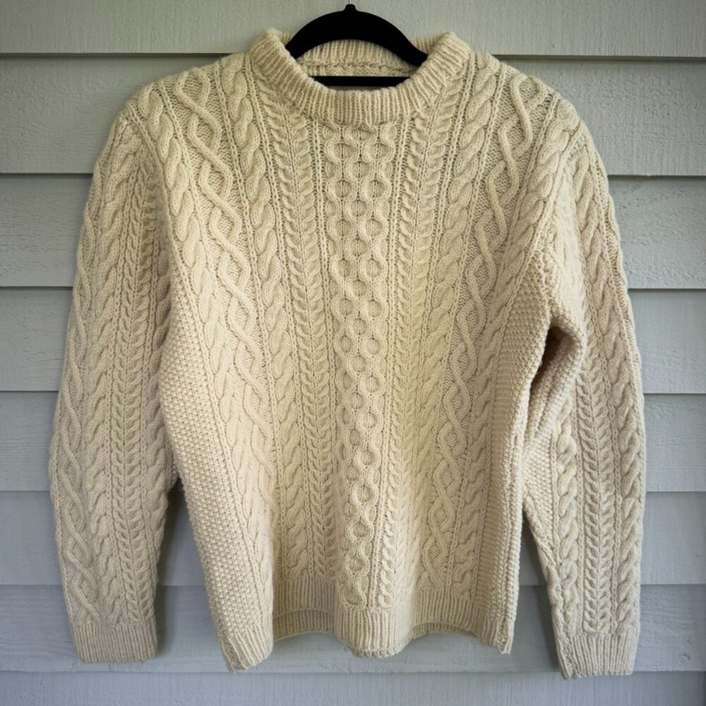 Handknit Fisherman Cable Knit Wool Sweater